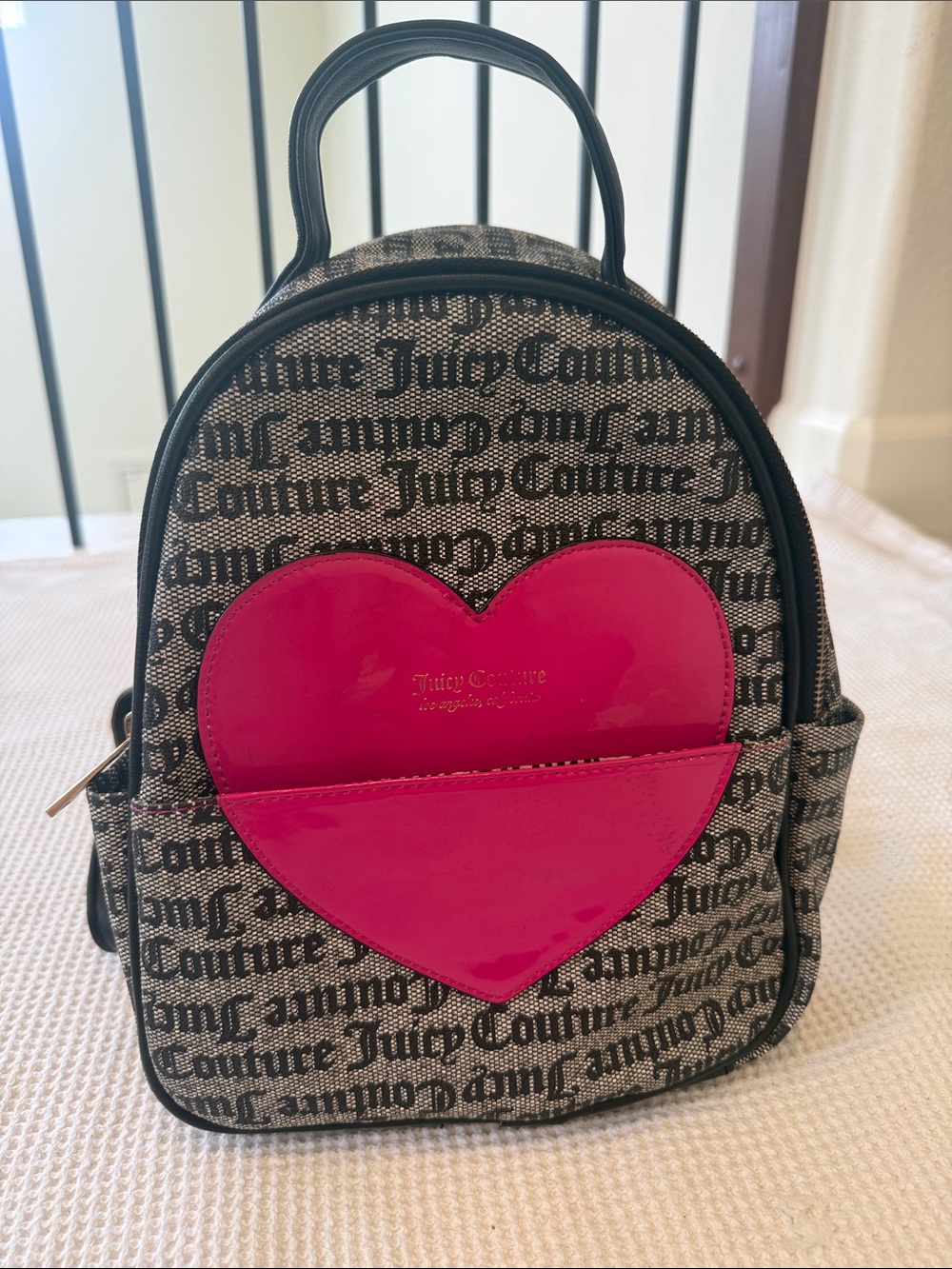 Juicy Couture Black Logo Mini Backpack with Hot Pink Heart Pocket